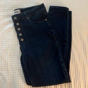 PAIGE jeans with button fly. Dark wash.
